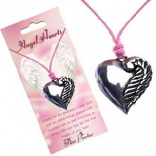 Ružový náhrdelník, srdce striebornej farby s jedným krídlom