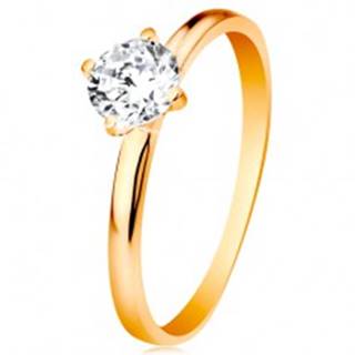 Zásnubný prsteň v žltom 14K zlate - hladké ramená, žiarivý okrúhly zirkón čírej farby - Veľkosť: 49 mm
