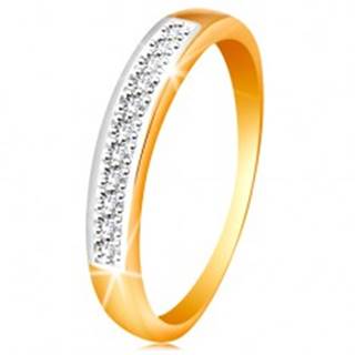 Zlatý 14K prsteň - ligotavý pás z čírych zirkónov s lemom z bieleho zlata - Veľkosť: 48 mm