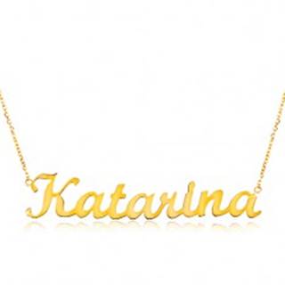 Zlatý nastaviteľný náhrdelník 14K s menom Katarína, jemná ligotavá retiazka