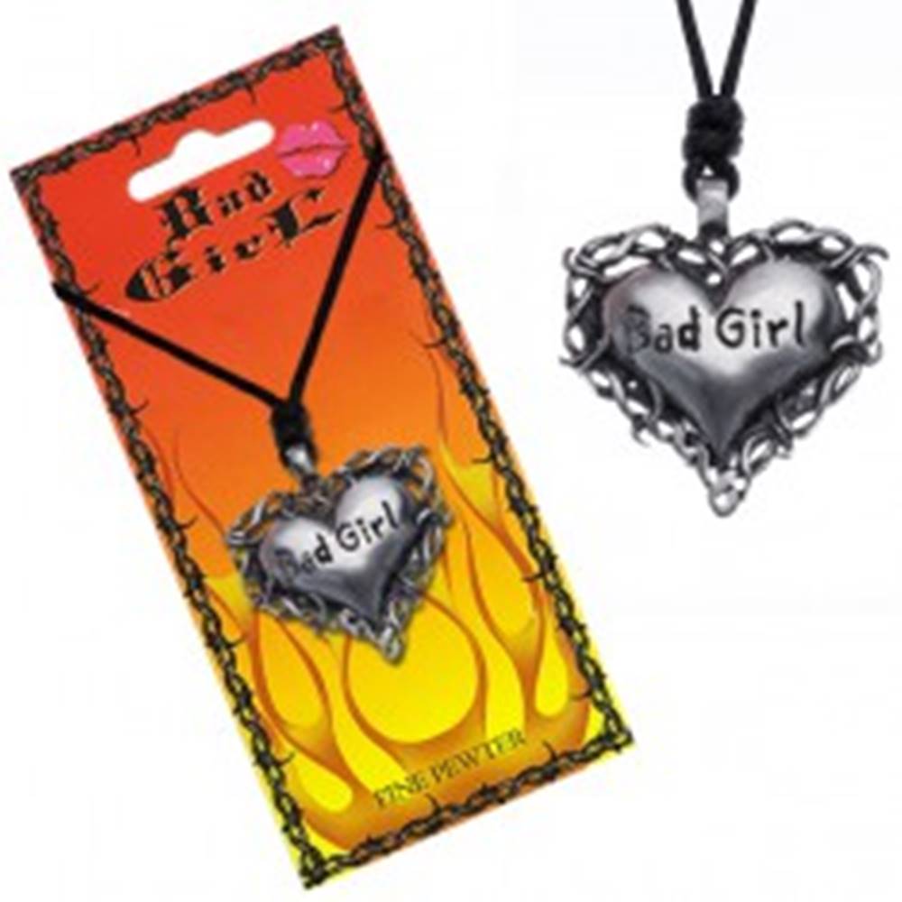 Šperky eshop Náhrdelník s príveskom srdca v tŕní s nápisom "Bad girl"