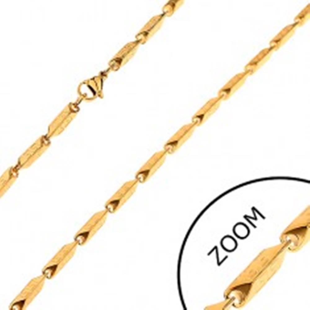 Šperky eshop Oceľová retiazka zlatej farby - širšie hranaté články s gréckym motívom, 3 mm