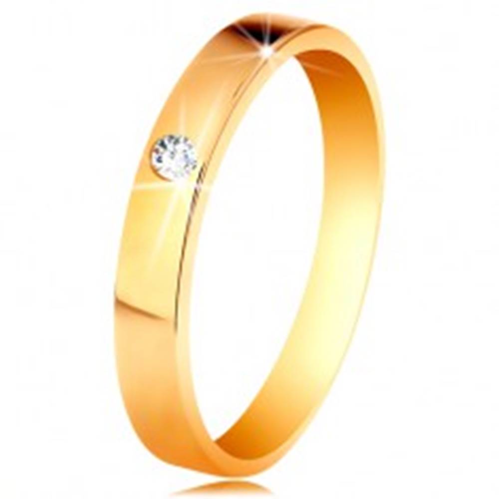 Šperky eshop Prsteň v žltom 14K zlate - lesklý hladký povrch, okrúhly číry zirkón - Veľkosť: 48 mm