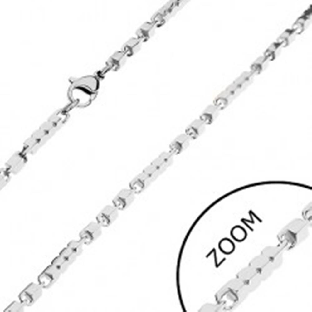 Šperky eshop Retiazka z ocele 316L v striebornom odtieni, dlhšie a kratšie hranoly, 3 mm