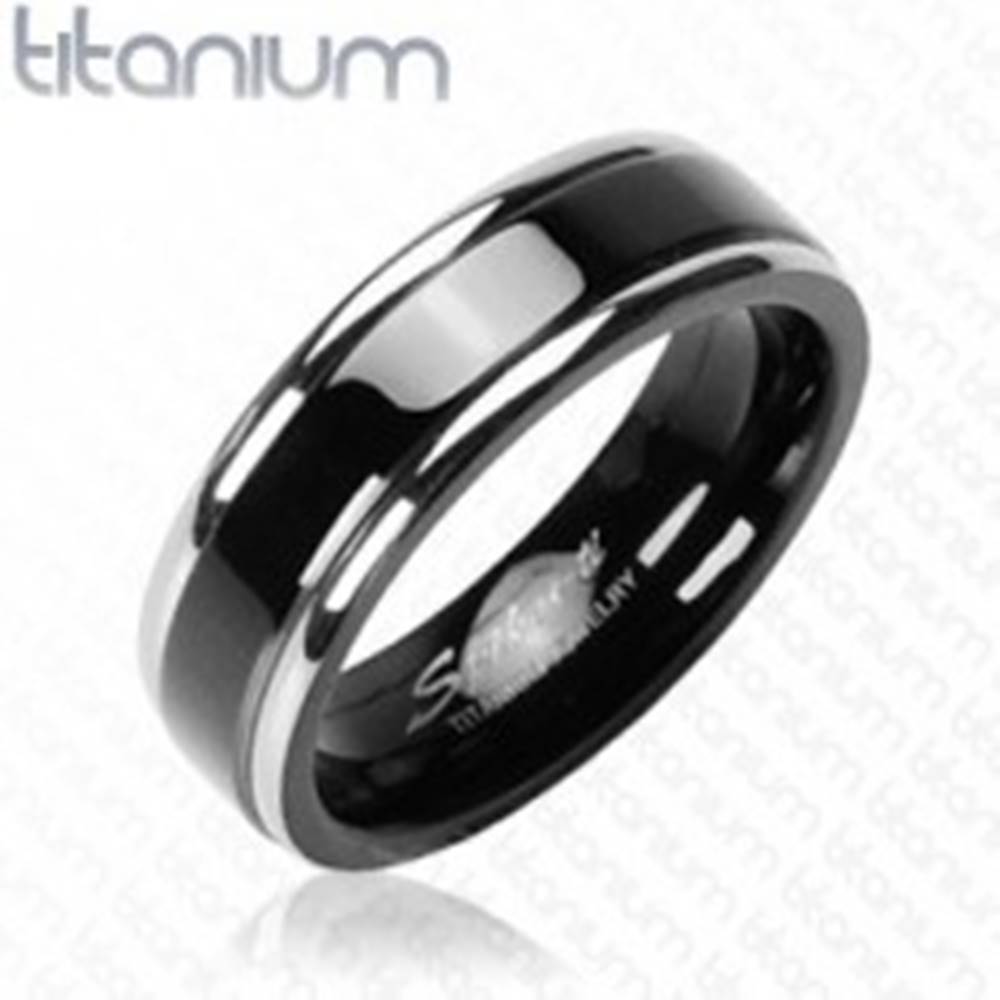Šperky eshop Titánový prsteň, čierny pás  - Veľkosť: 59 mm