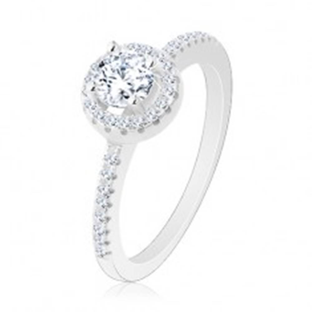 Šperky eshop Zásnubný prsteň, striebro 925, okrúhly číry zirkón s ligotavou kontúrou - Veľkosť: 48 mm