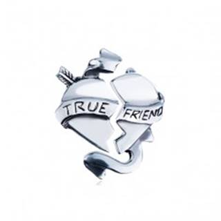 Dvojitý strieborný prívesok 925 - zlomené srdce so stuhou "TRUE FRIEND"