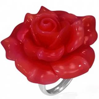Oceľový prsteň - červená rozkvitnutá ruža, živica - Veľkosť: 49 mm
