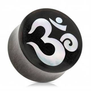 Sedlový plug do ucha z dreva čiernej farby, duchovný symbol jógy ÓM - Hrúbka: 10 mm