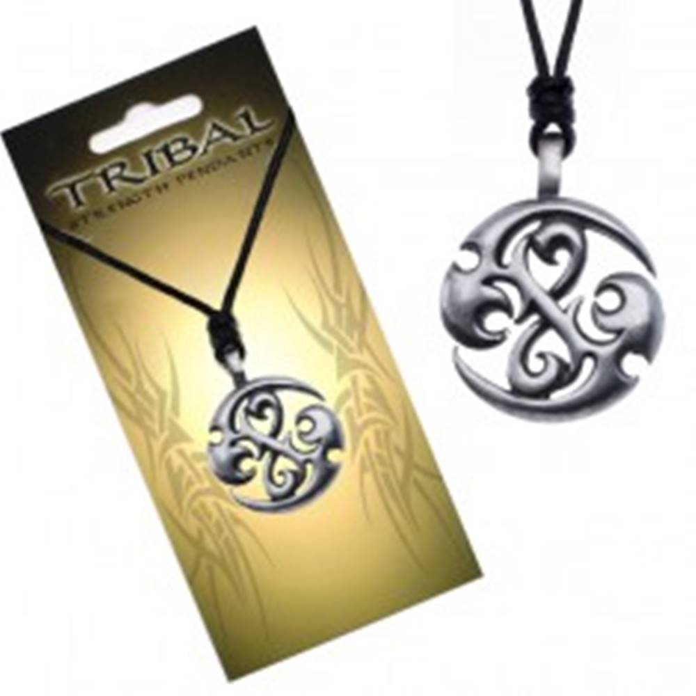Šperky eshop Čierny náhrdelník, TRIBAL prívesok - kruh s dračími špirálami