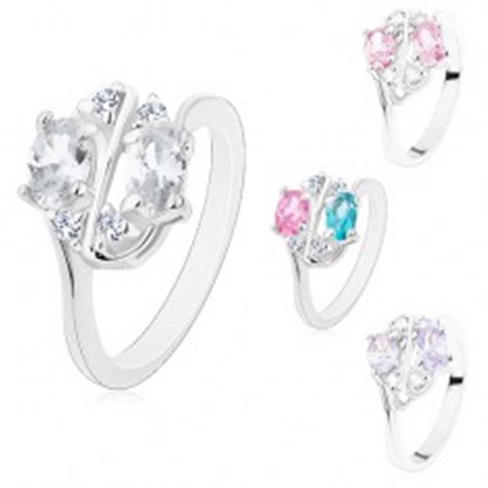 Šperky eshop Ligotavý prsteň zdobený farebnými zirkónovými oválmi a čírymi zirkónikmi - Veľkosť: 50 mm, Farba: Ružová
