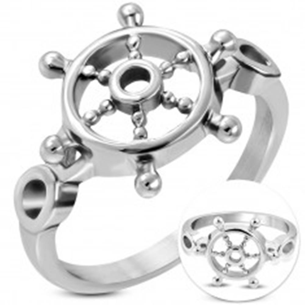 Šperky eshop Prsteň z chirurgickej ocele striebornej farby, okrúhle lesklé kormidlo - Veľkosť: 52 mm