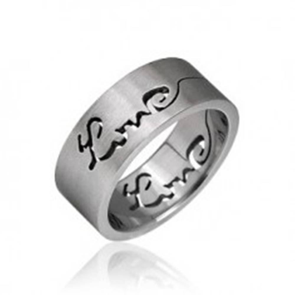 Šperky eshop Prsteň z chirurgickej ocele - vyrytý nápis LOVE - Veľkosť: 50 mm