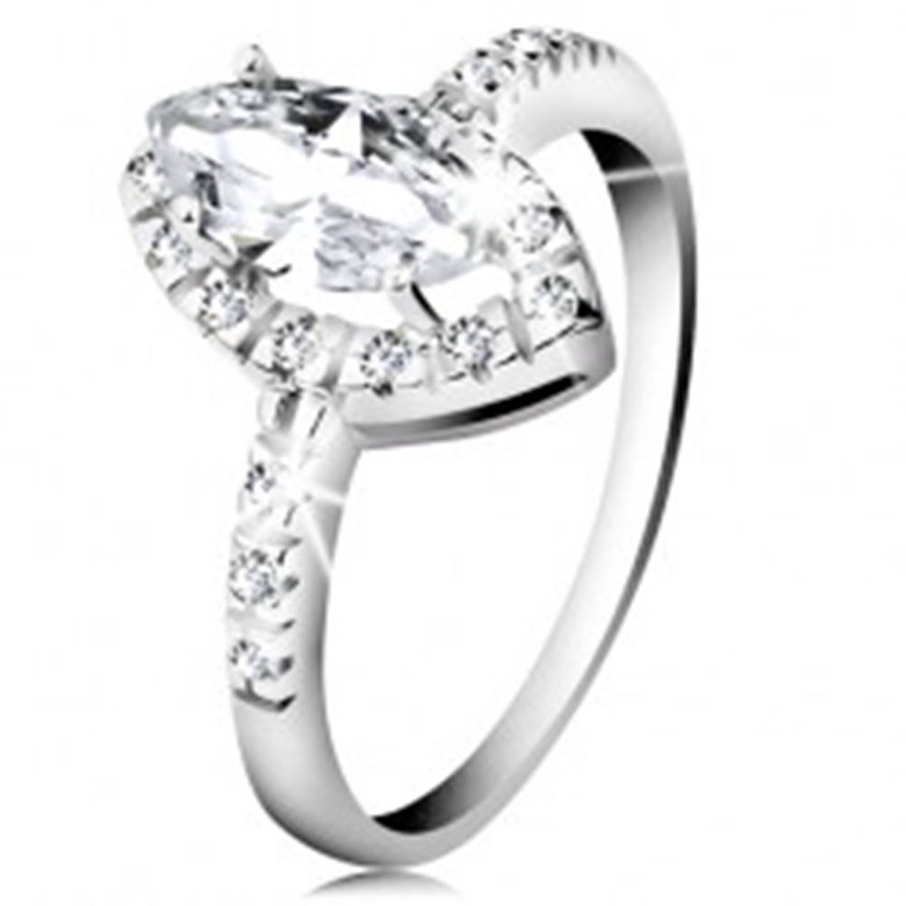 Šperky eshop Ródiovaný prsteň, striebro 925, zrnko čírej farby so zirkónovým lemom - Veľkosť: 48 mm