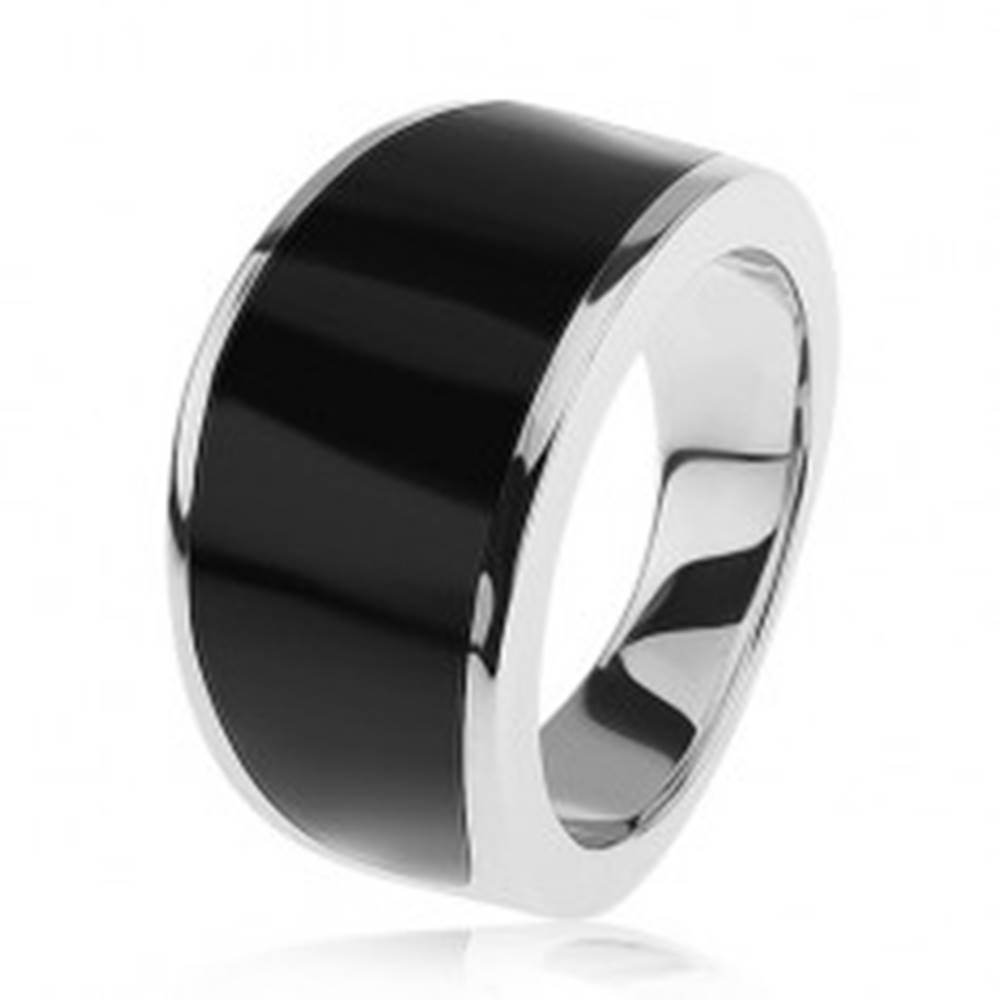 Šperky eshop Strieborný 925 prsteň - čierny glazúrovaný pás, lesklý a hladký povrch - Veľkosť: 54 mm