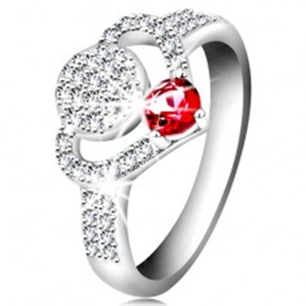 Šperky eshop Strieborný 925 prsteň, číry zirkónový obrys srdca, kruh a ligotavý ružový zirkón - Veľkosť: 55 mm