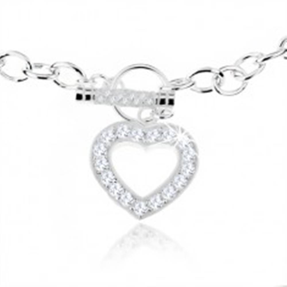 Šperky eshop Strieborný náhrdelník 925, masívna retiazka, zirkónová kontúra srdca