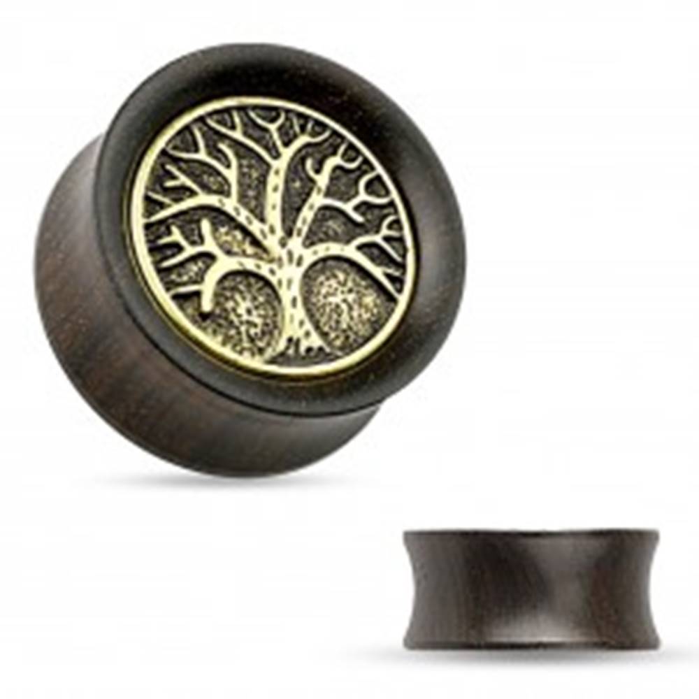 Šperky eshop Tunel do ucha z ebenového dreva, vyrezávaný košatý strom, čierna patina - Hrúbka: 10 mm