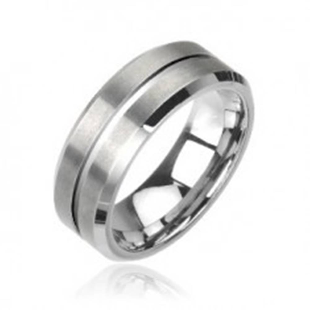 Šperky eshop Wolfrámový prsteň v striebornej farbe, brúsený - Veľkosť: 49 mm