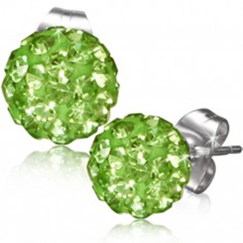 Šperky eshop Zelené puzetové náušnice, gulička s kamienkami