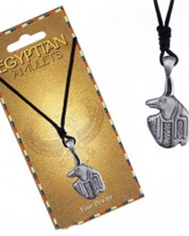 Náhrdelník - čierna šnúrka, kovový prívesok, egyptský amulet Anubis