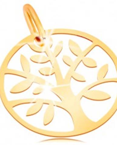 Zlatý prívesok 585 - lesklý a plochý, kruh so stromom života