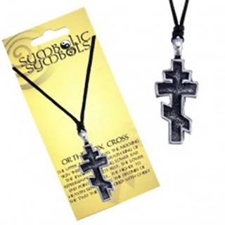 Náhrdelník - šnúrka a kovový prívesok, ortodoxný kríž, patina