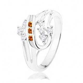 Prsteň v striebornej farbe, dvojitá špirála s oranžovými a čírymi zirkónmi - Veľkosť: 51 mm