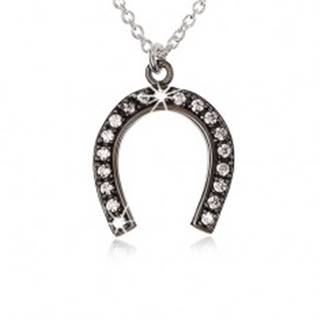 Strieborný náhrdelník 925, oceľovo sivá podkova pre šťastie, číre zirkóny