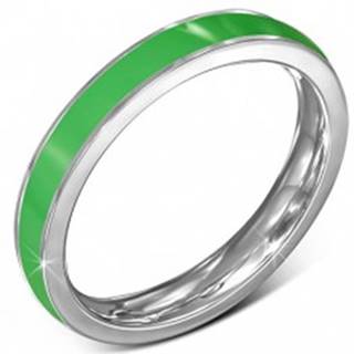 Tenký oceľový prsteň - obrúčka, zelený pruh, okraj striebornej farby - Veľkosť: 51 mm