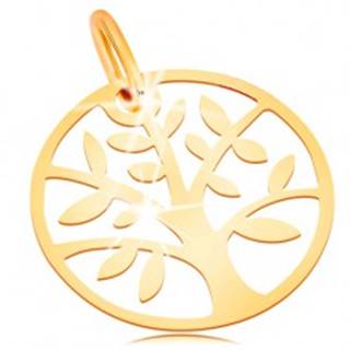 Zlatý prívesok 585 - lesklý a plochý, kruh so stromom života