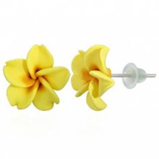 Žlté Fimo náušnice - tvar kvet Plumeria