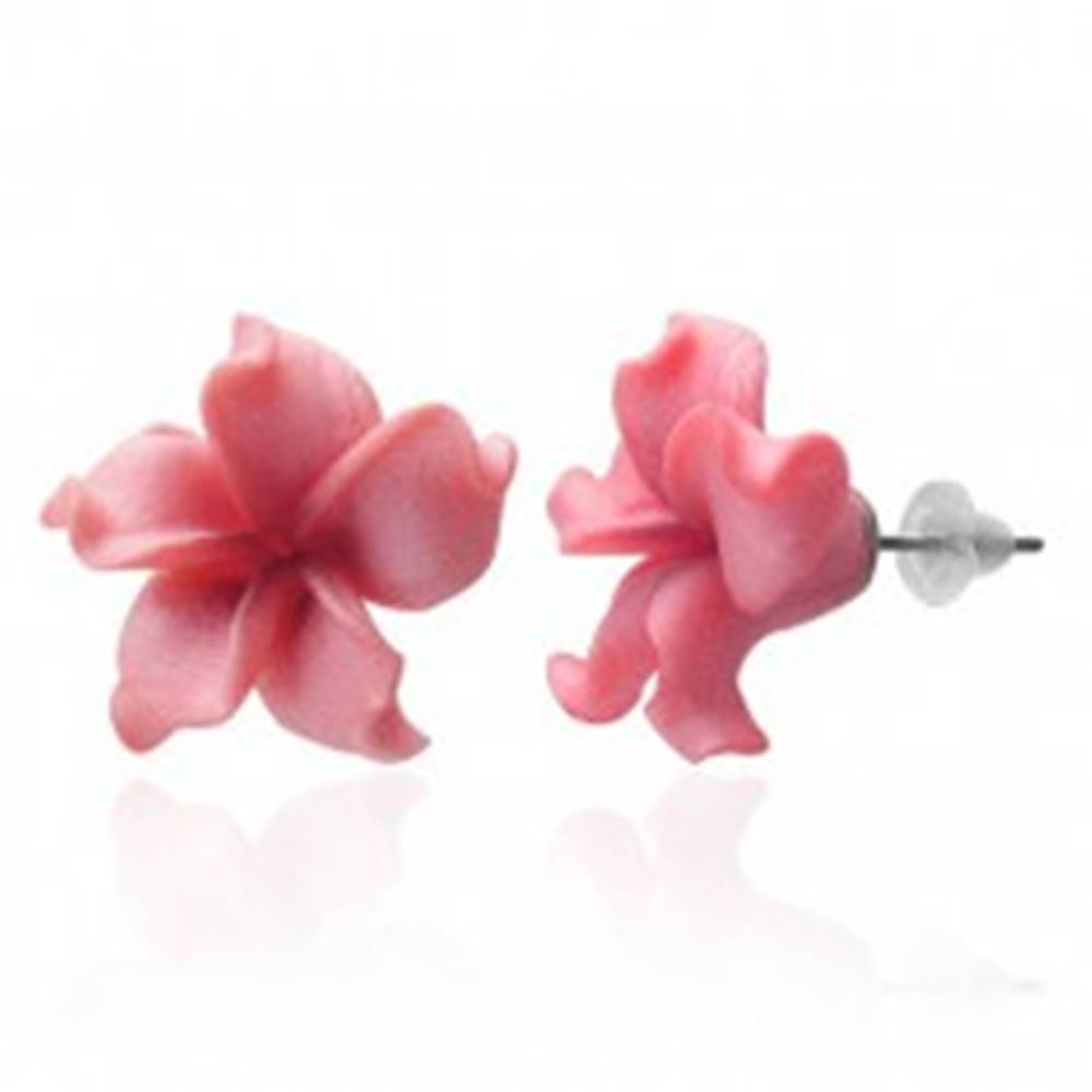 Šperky eshop Fimo náušnice kvietok - zvlnené ružové lupienky