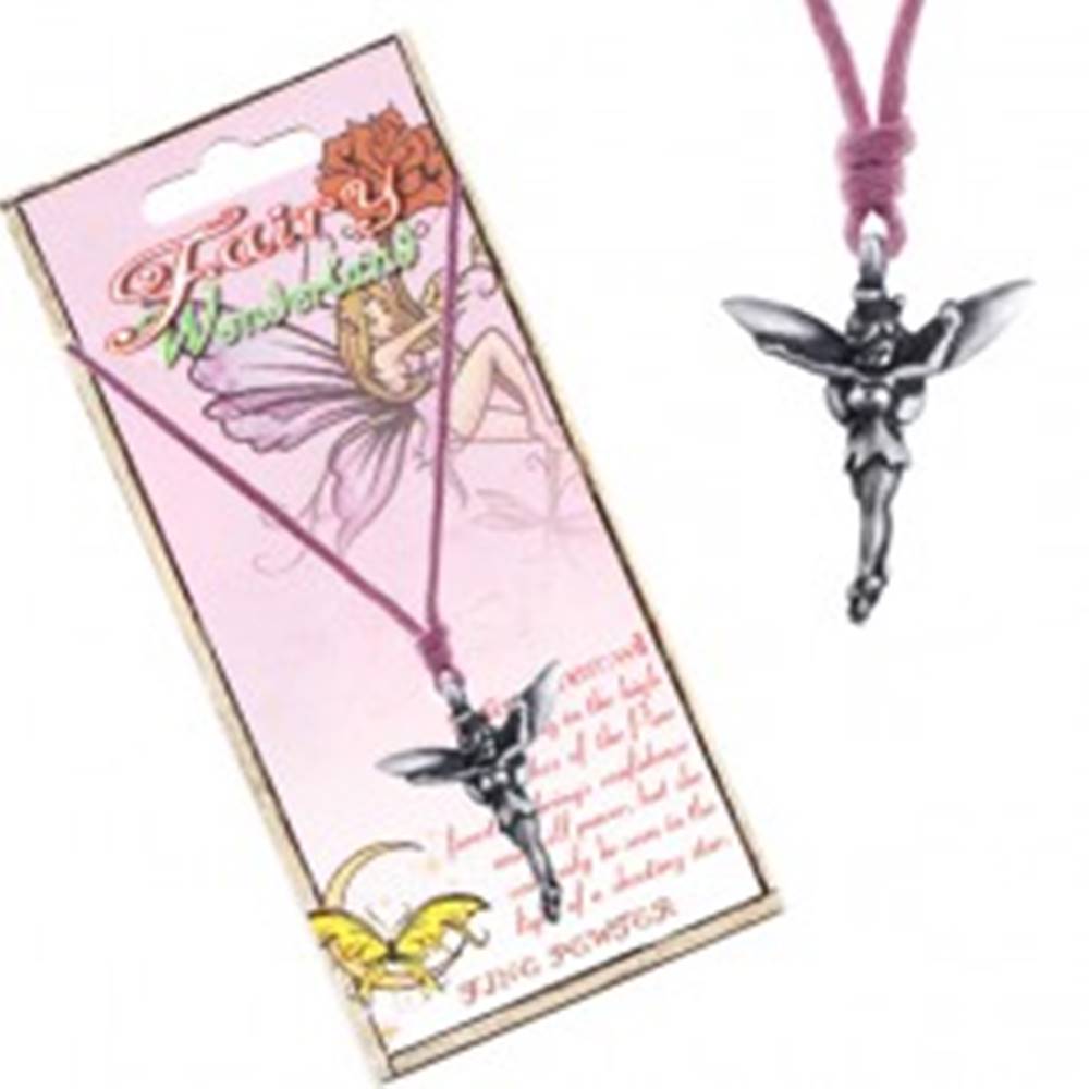 Šperky eshop Náhrdelník - ružová šnúrka, kovový prívesok, lesná víla