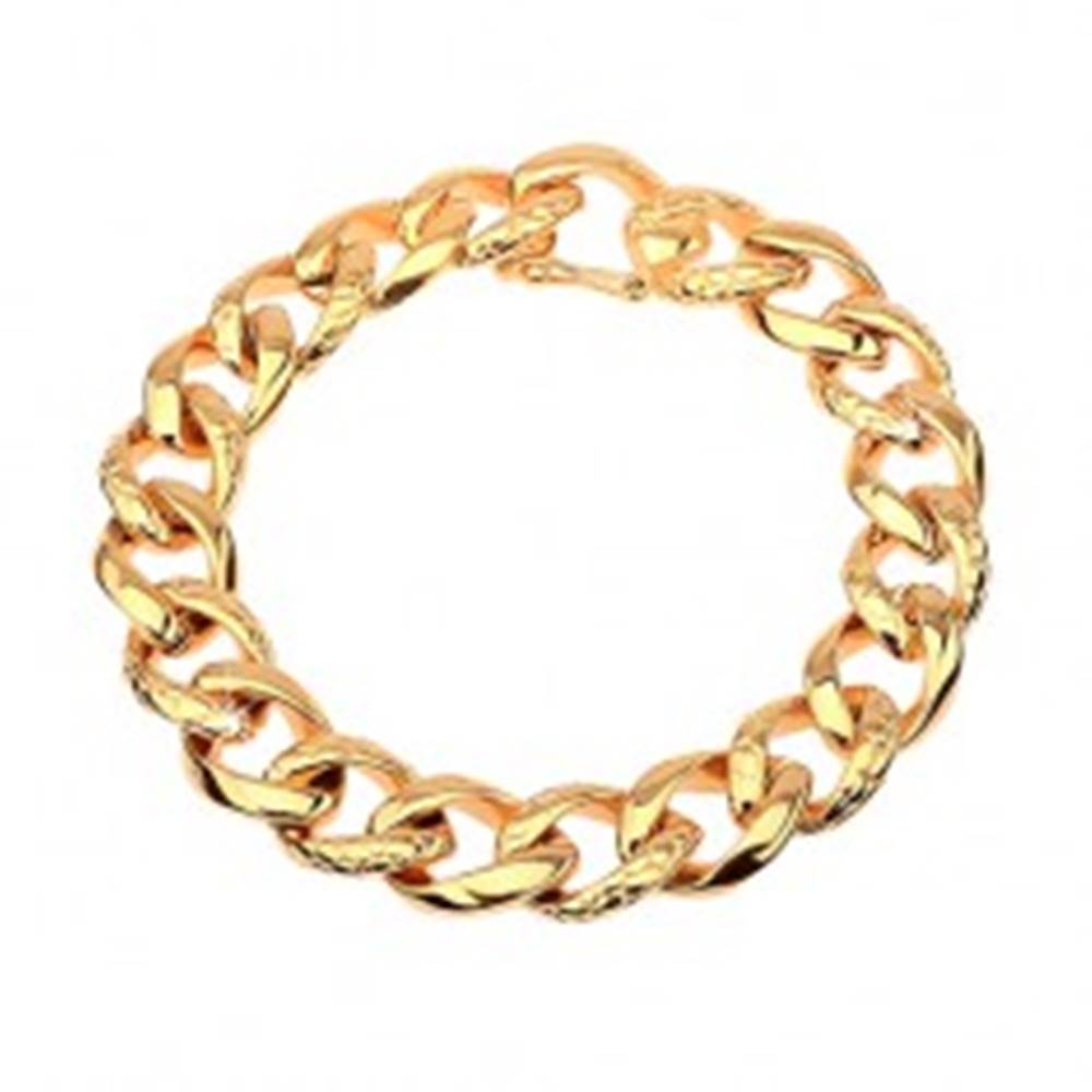 Šperky eshop Náramok z ocele 316L  zlatej farby - hrubá reťaz zdobená hadím vzorom