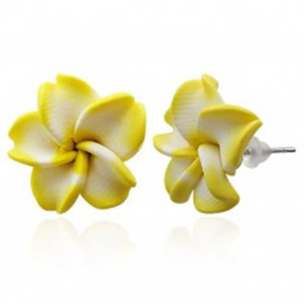 Šperky eshop Náušnice z hmoty FIMO - žlto biely kvet
