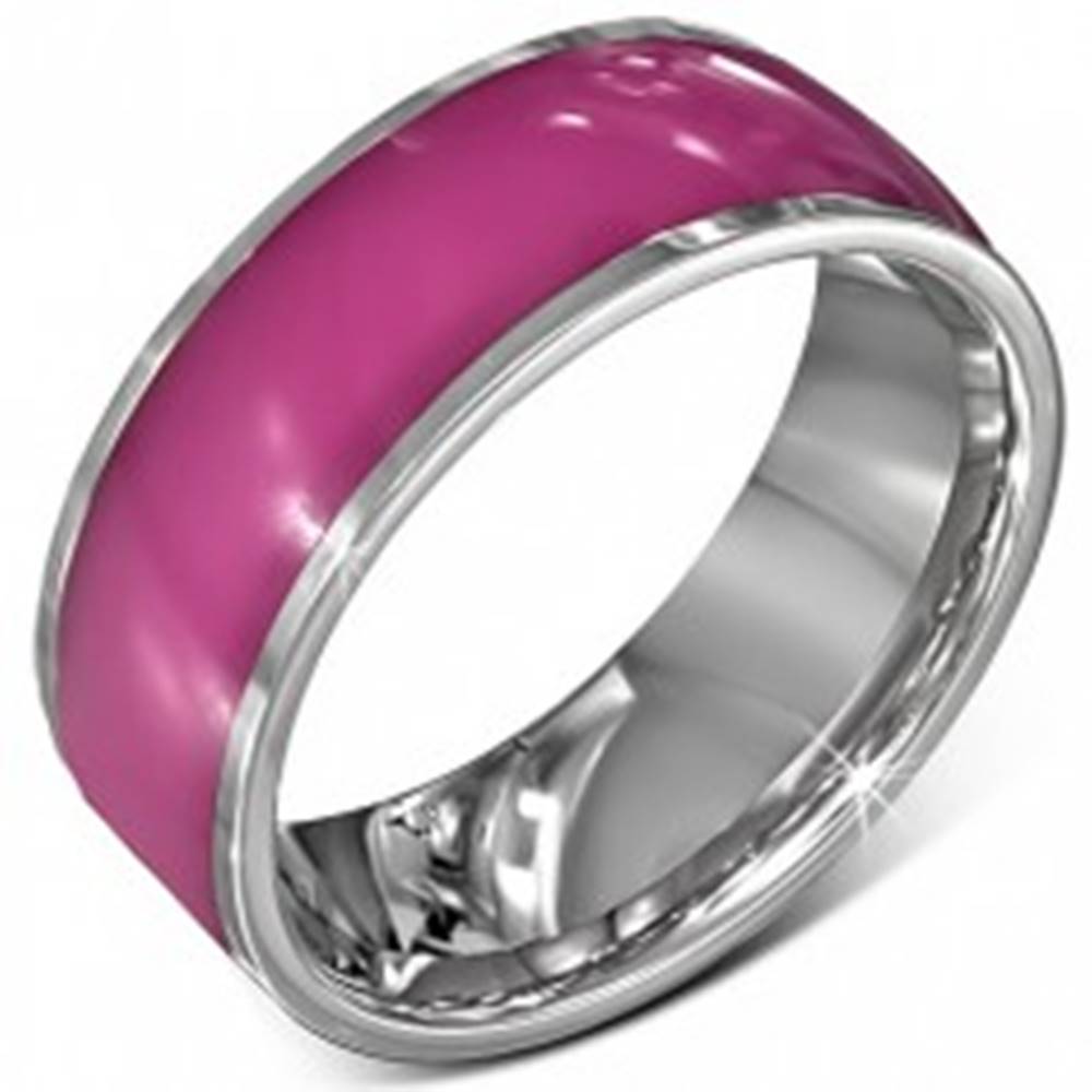 Šperky eshop Oceľová obrúčka - lesklá ružová s okrajmi striebornej farby, 8 mm - Veľkosť: 52 mm