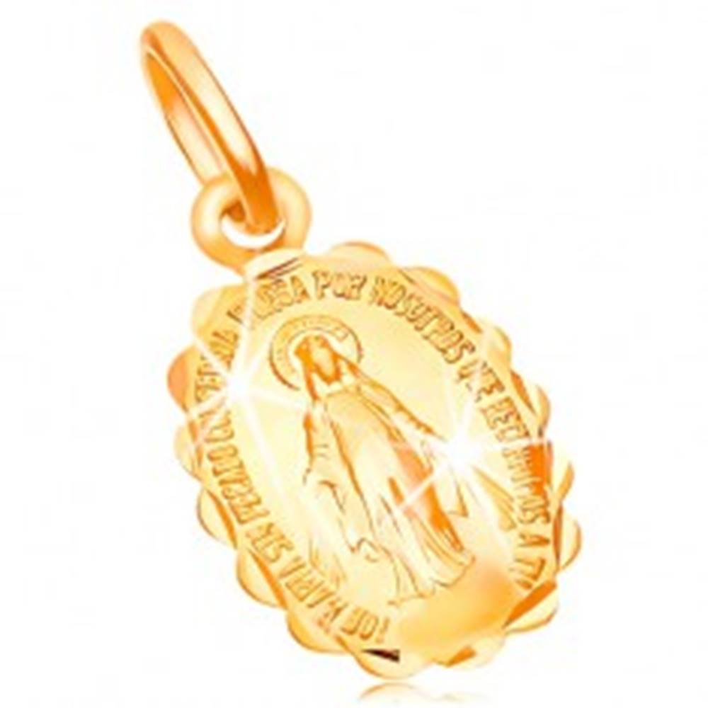 Šperky eshop Prívesok zo žltého zlata 14K - obojstranný medailónik s Pannou Máriou