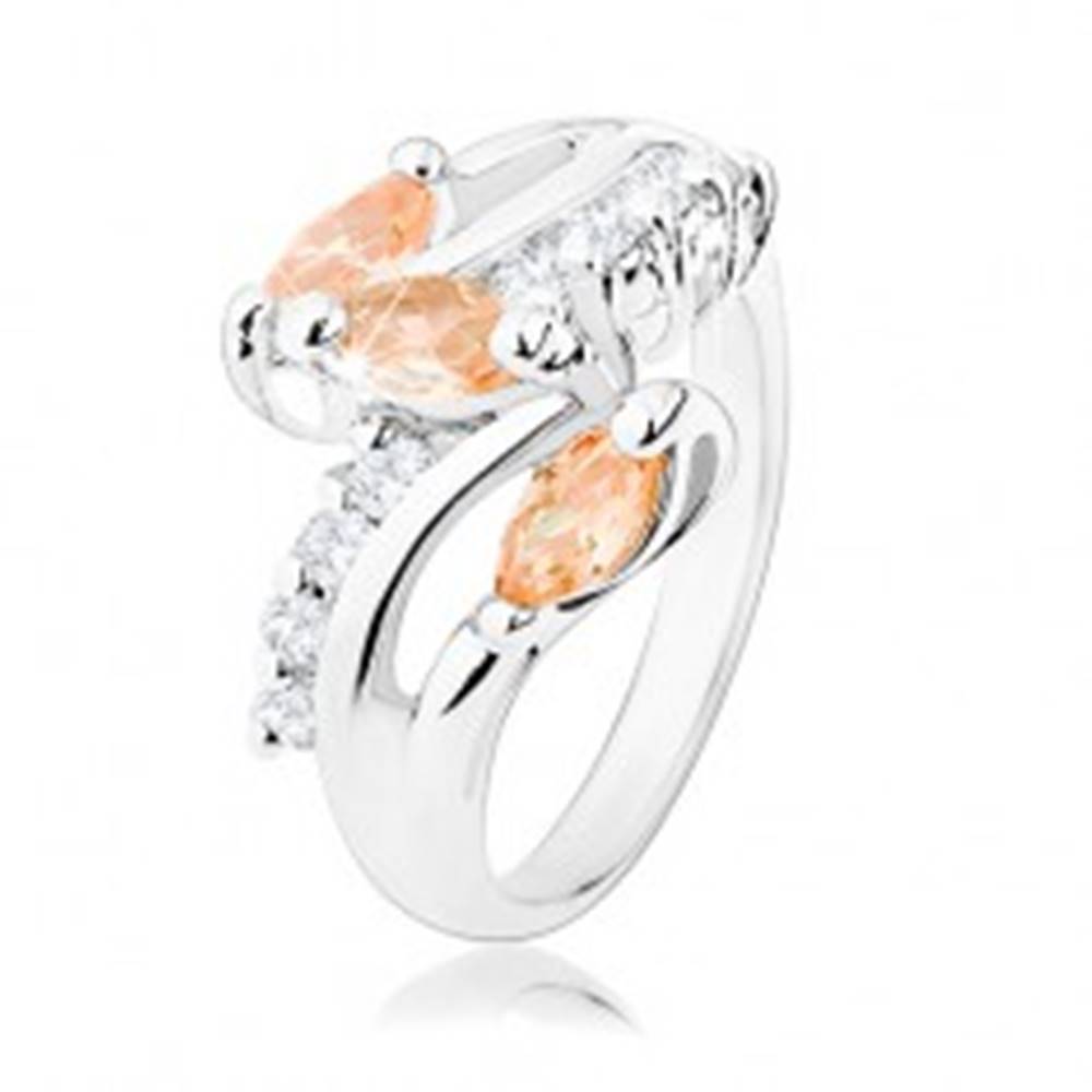 Šperky eshop Prsteň v striebornom odtieni, číre zirkónové línie, oranžové brúsené zrnká - Veľkosť: 53 mm