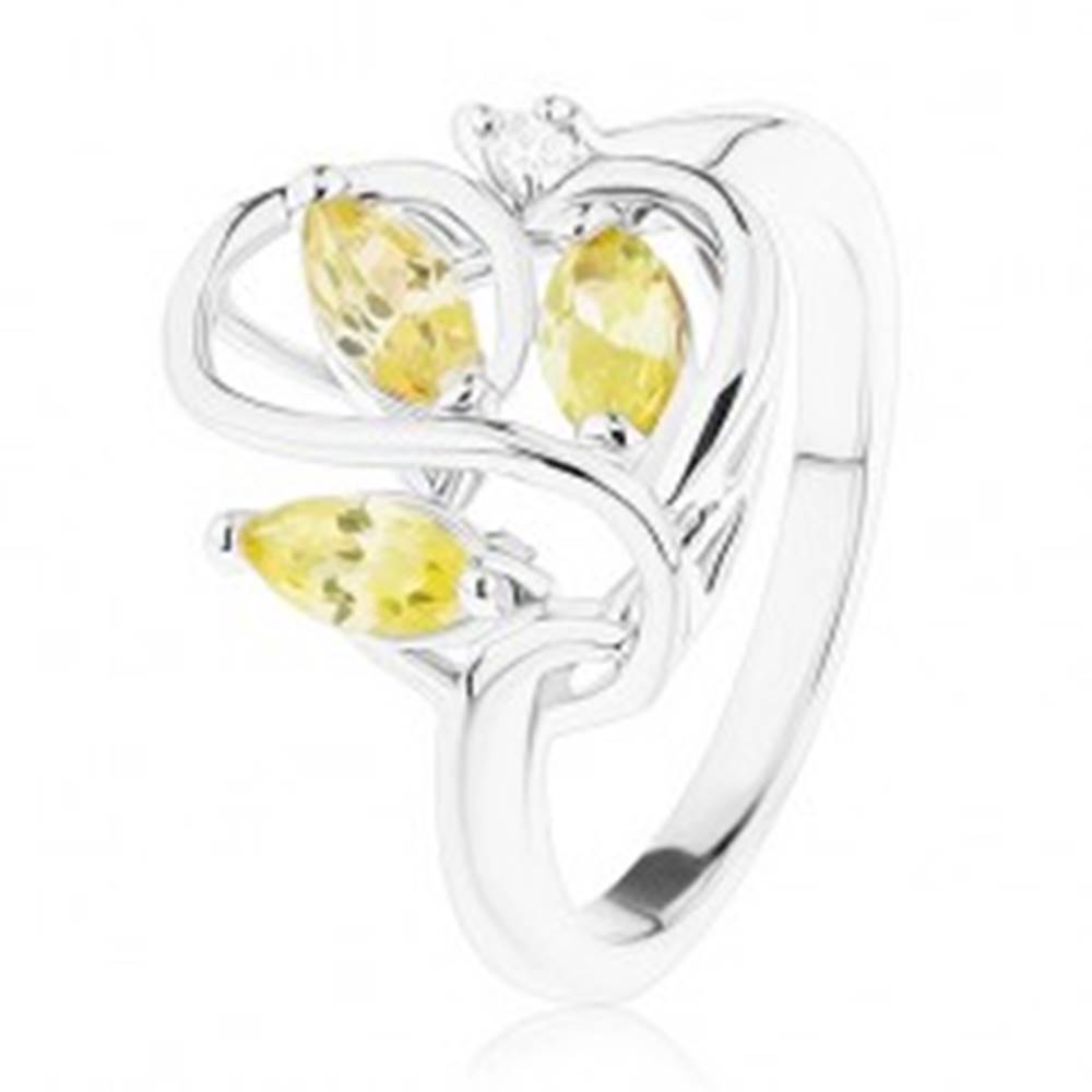 Šperky eshop Prsteň v striebornom odtieni, zvlnené línie, svetlozelené zirkóny - Veľkosť: 49 mm