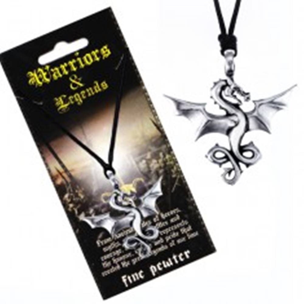 Šperky eshop Šnúrkový náhrdelník - čierny, kovový prívesok, lietajúci drak