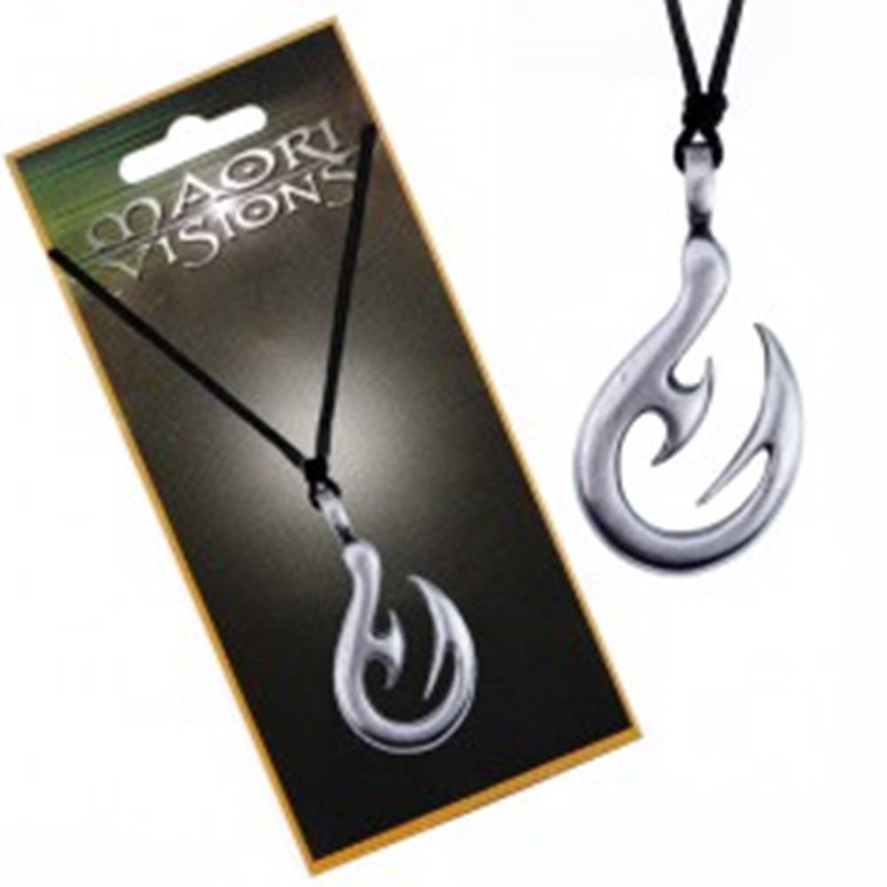 Šperky eshop Šnúrkový náhrdelník - lesklý kovový prívesok s podobou háka