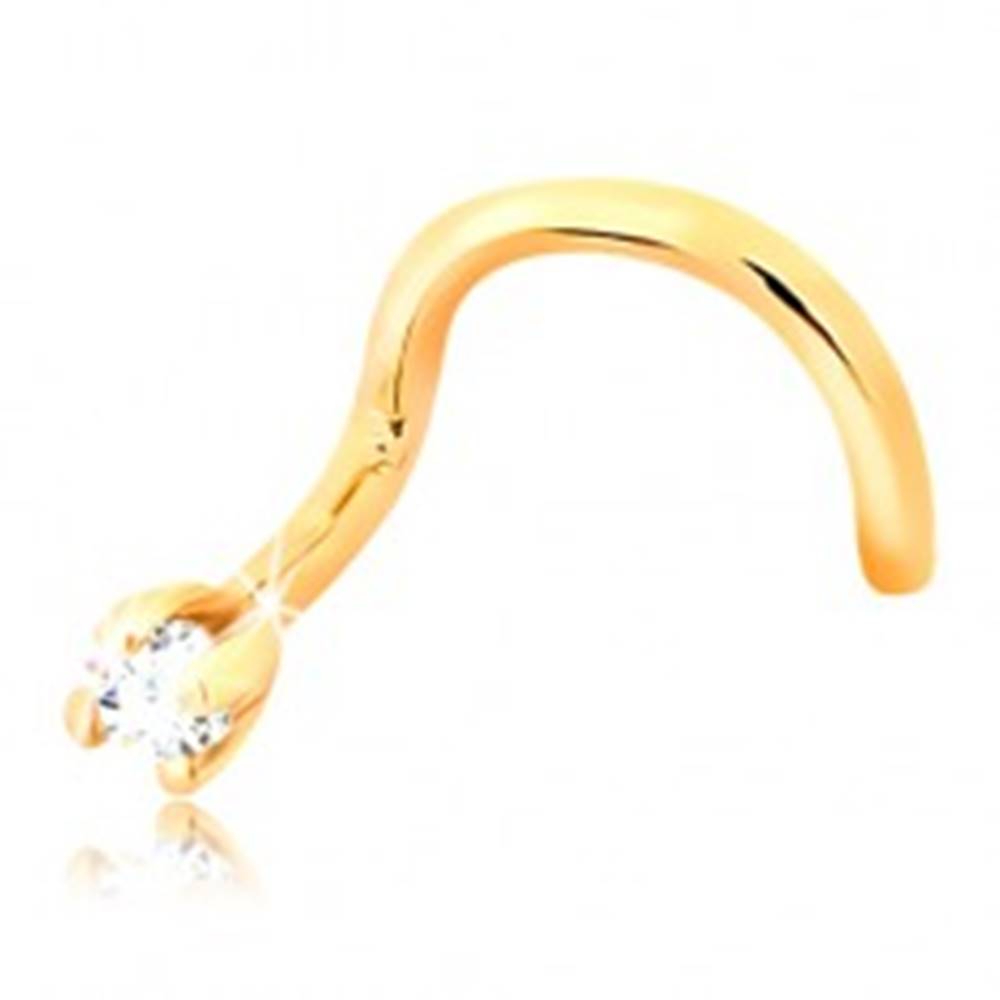 Šperky eshop Zahnutý piercing do nosa v žltom 14K zlate - číry žiarivý diamant, 1,5 mm