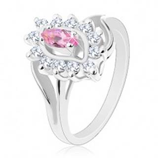 Lesklý prsteň v striebornej farbe, ružové zirkónové zrnko, okrúhle zirkóniky - Veľkosť: 49 mm