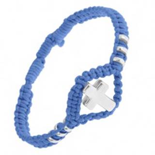Modrý pletený náramok, lesklý oceľový kríž a kolieska, nastaviteľný