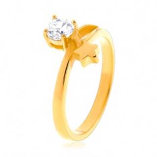 Oceľový prsteň zlatej farby, hviezda a okrúhly číry zirkón - Veľkosť: 49 mm