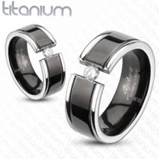 Prsteň z titánu - čierny pás, zirkón - Veľkosť: 49 mm