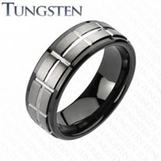 Tungstenový brúsený prsteň, čierne okraje - Veľkosť: 49 mm