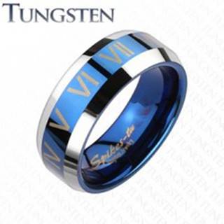 Tungstenový prsteň - modro striebornej farby, rímske čísla - Veľkosť: 49 mm