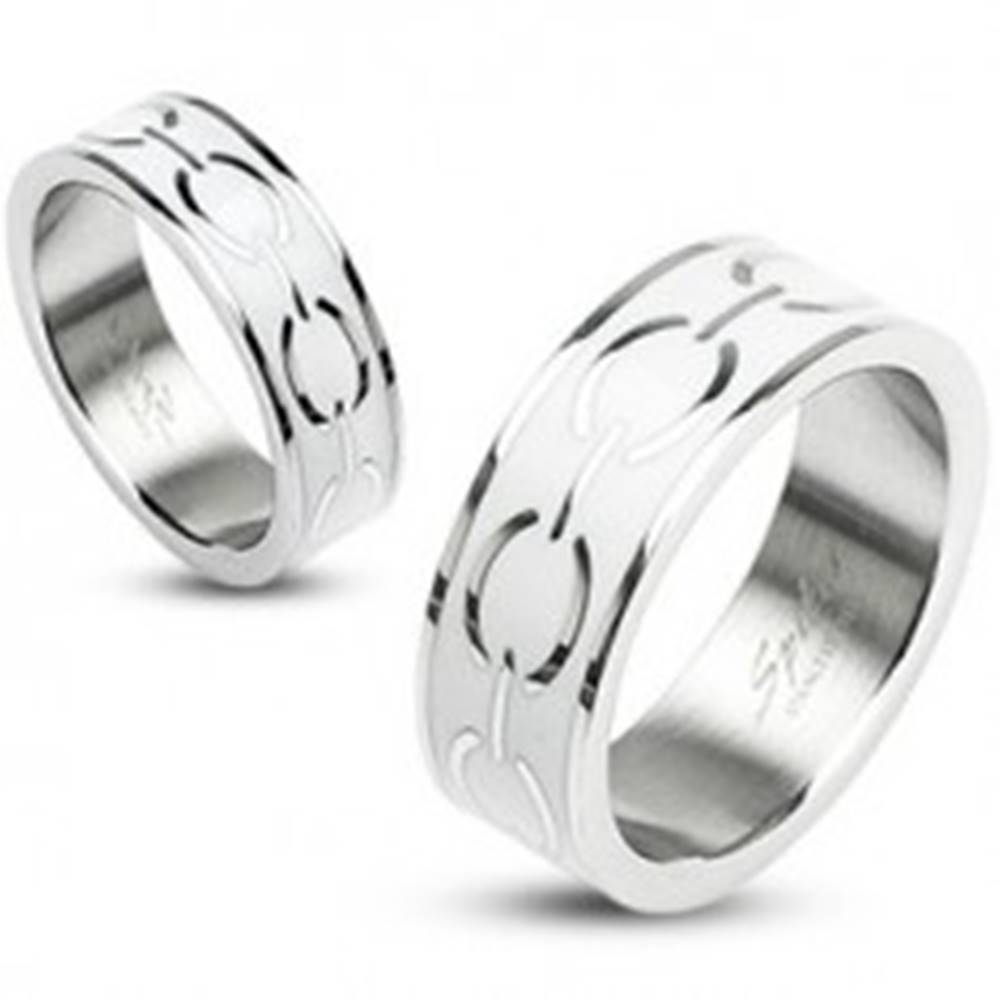 Šperky eshop Oceľový prsteň - biely stred s elipsami - Veľkosť: 48 mm